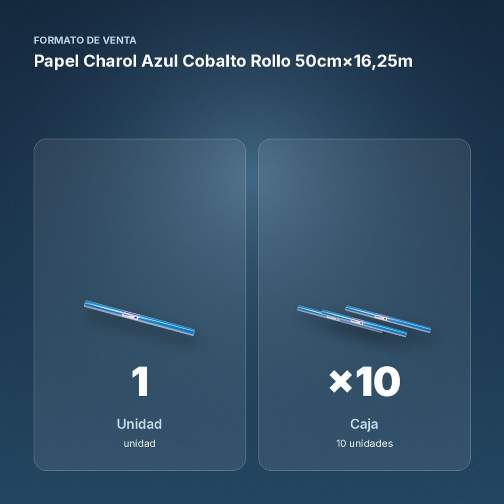 PAPEL CHAROL AZUL COBALTO ROLLO 50CM×16,25M - formato de venta: caja de 10