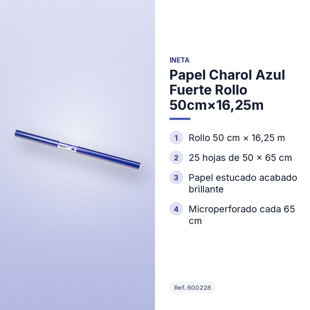 PAPEL CHAROL AZUL FUERTE ROLLO 50CM×16,25M - características principales
