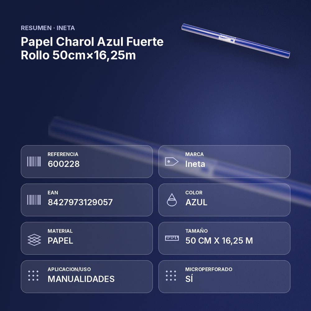 PAPEL CHAROL AZUL FUERTE ROLLO 50CM×16,25M - resumen de atributos