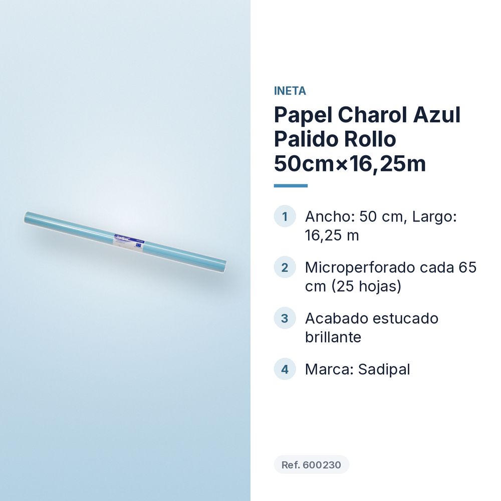 PAPEL CHAROL AZUL PALIDO ROLLO 50CM×16,25M - características principales
