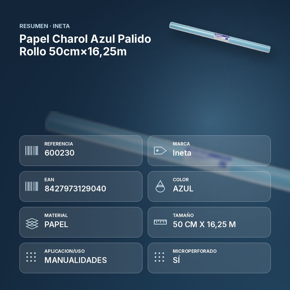 PAPEL CHAROL AZUL PALIDO ROLLO 50CM×16,25M - resumen de atributos