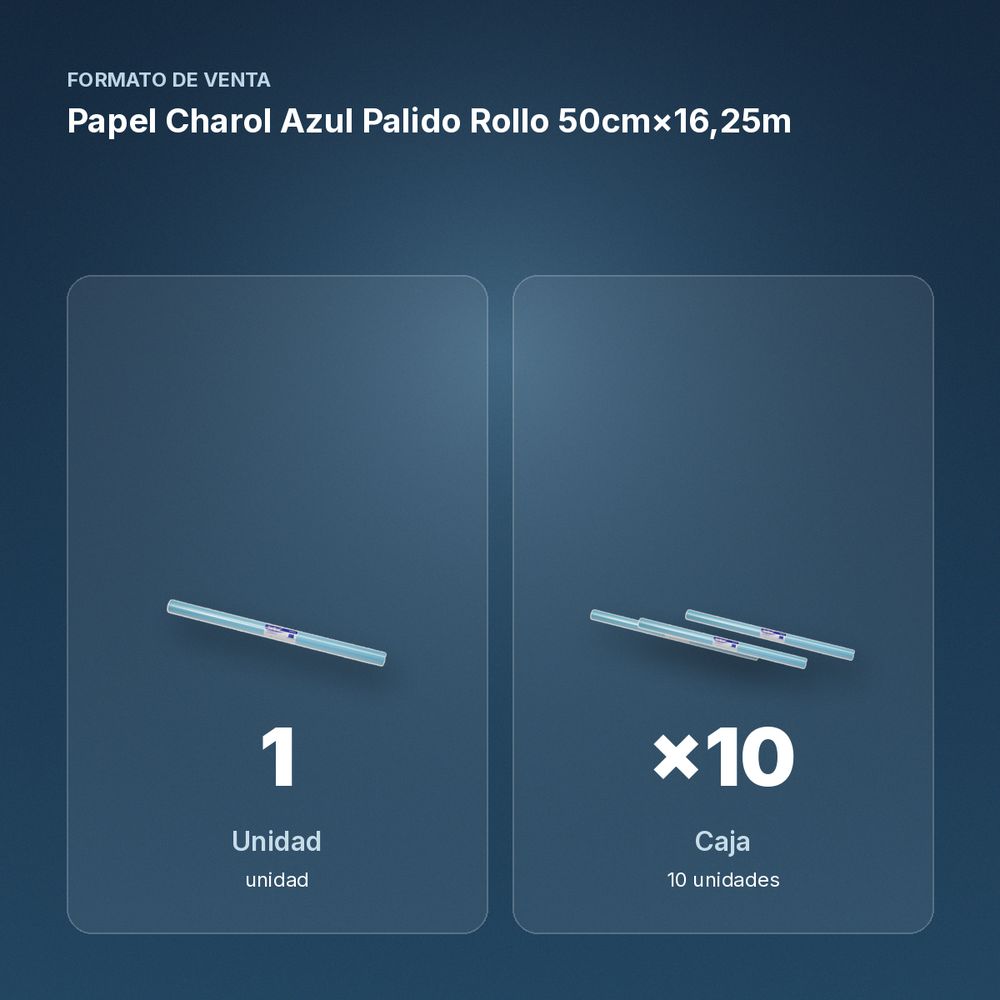 PAPEL CHAROL AZUL PALIDO ROLLO 50CM×16,25M - formato de venta: caja de 10