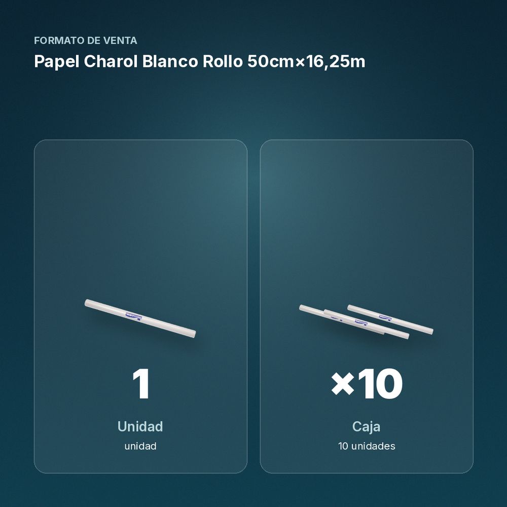 PAPEL CHAROL BLANCO ROLLO 50CM×16,25M - formato de venta: caja de 10