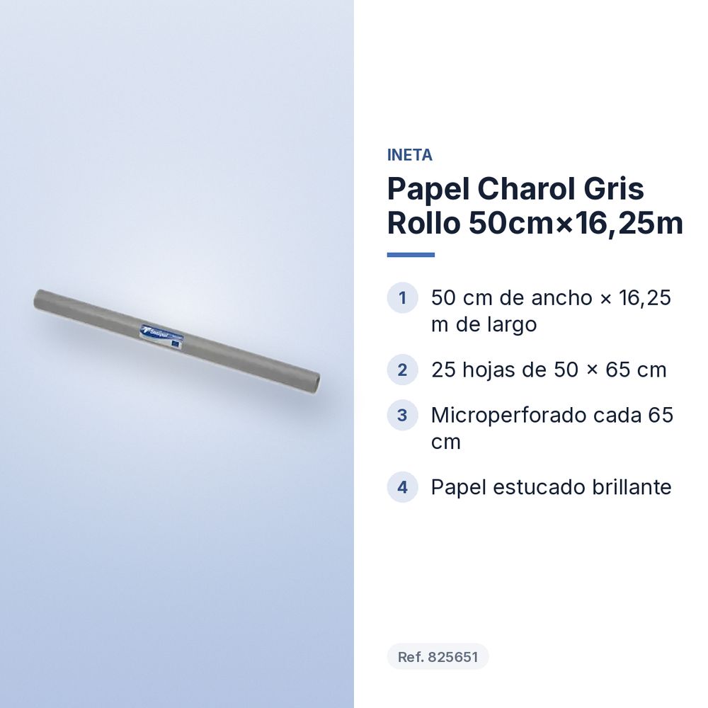 PAPEL CHAROL GRIS ROLLO 50CM×16,25M - características principales