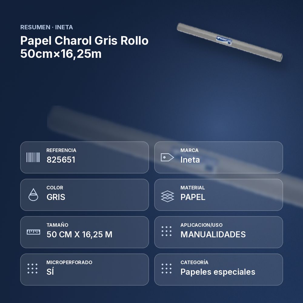 PAPEL CHAROL GRIS ROLLO 50CM×16,25M - resumen de atributos