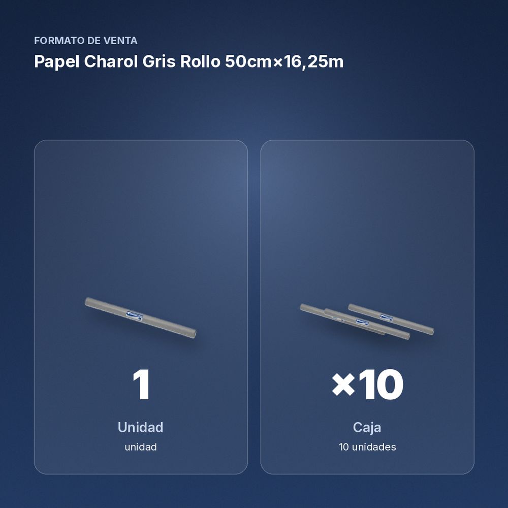 PAPEL CHAROL GRIS ROLLO 50CM×16,25M - formato de venta: caja de 10