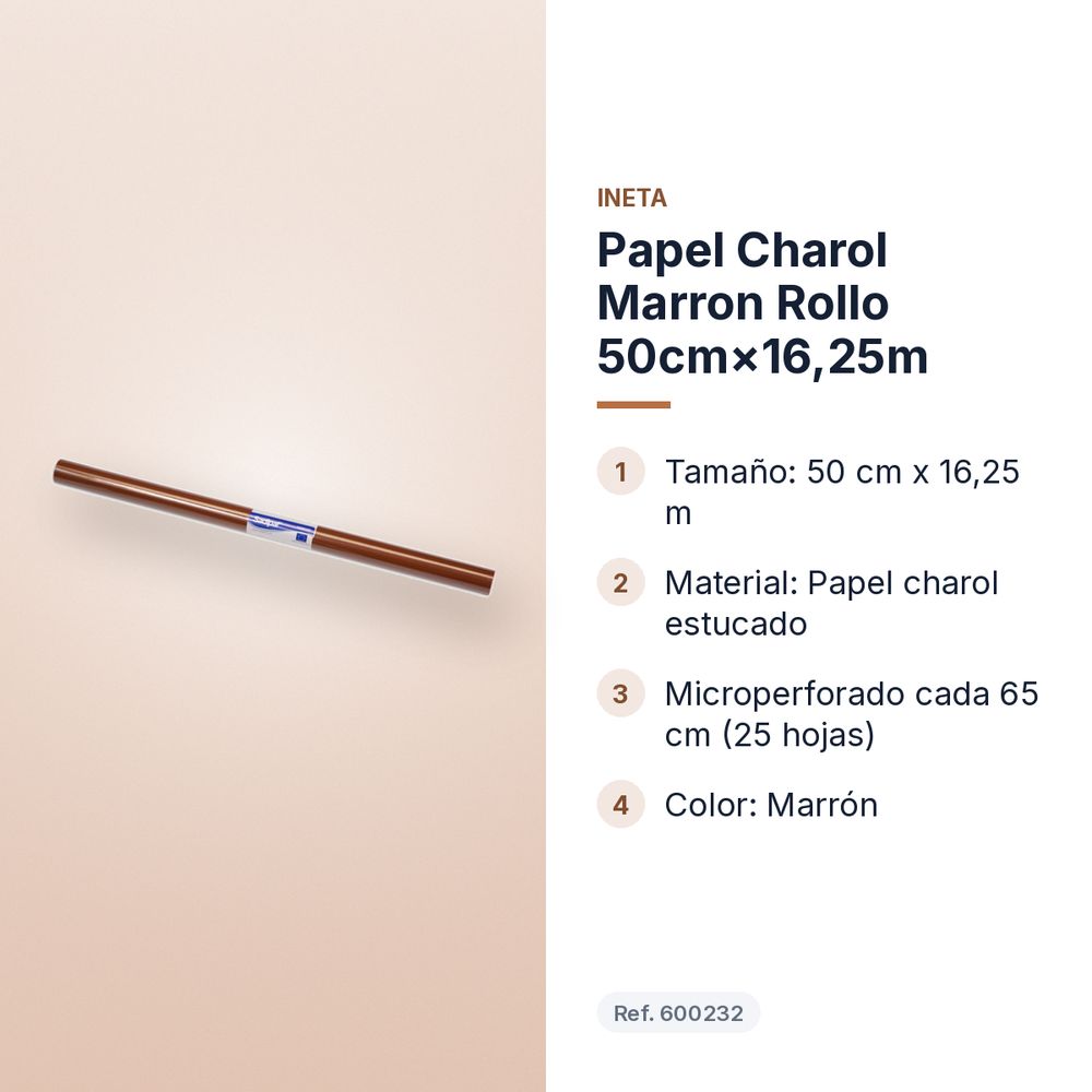 PAPEL CHAROL MARRON ROLLO 50CM×16,25M - características principales