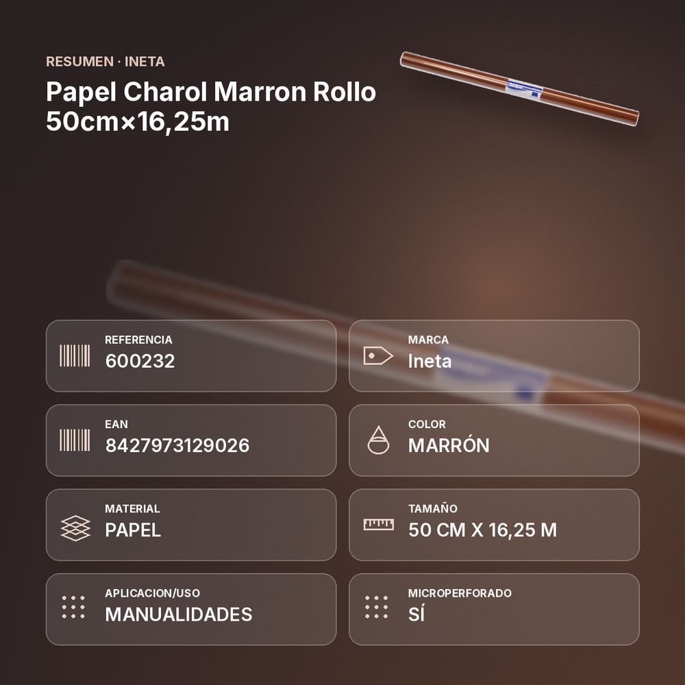 PAPEL CHAROL MARRON ROLLO 50CM×16,25M - resumen de atributos