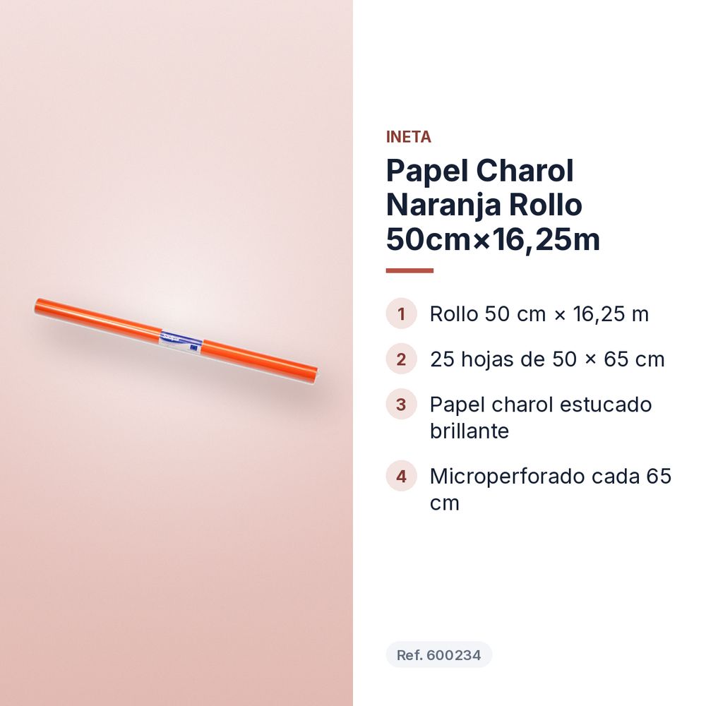 PAPEL CHAROL NARANJA ROLLO 50CM×16,25M - características principales