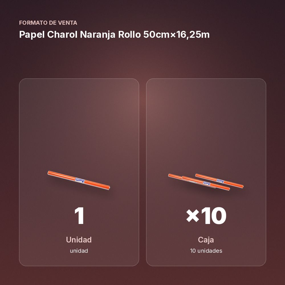 PAPEL CHAROL NARANJA ROLLO 50CM×16,25M - formato de venta: caja de 10
