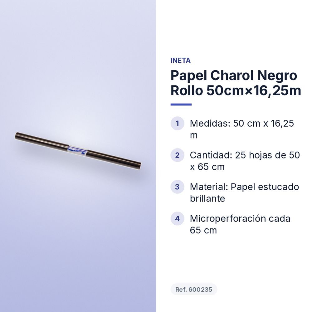 PAPEL CHAROL NEGRO ROLLO 50CM×16,25M - características principales