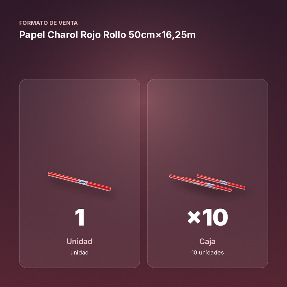PAPEL CHAROL ROJO  ROLLO 50CM×16,25M - formato de venta: caja de 10