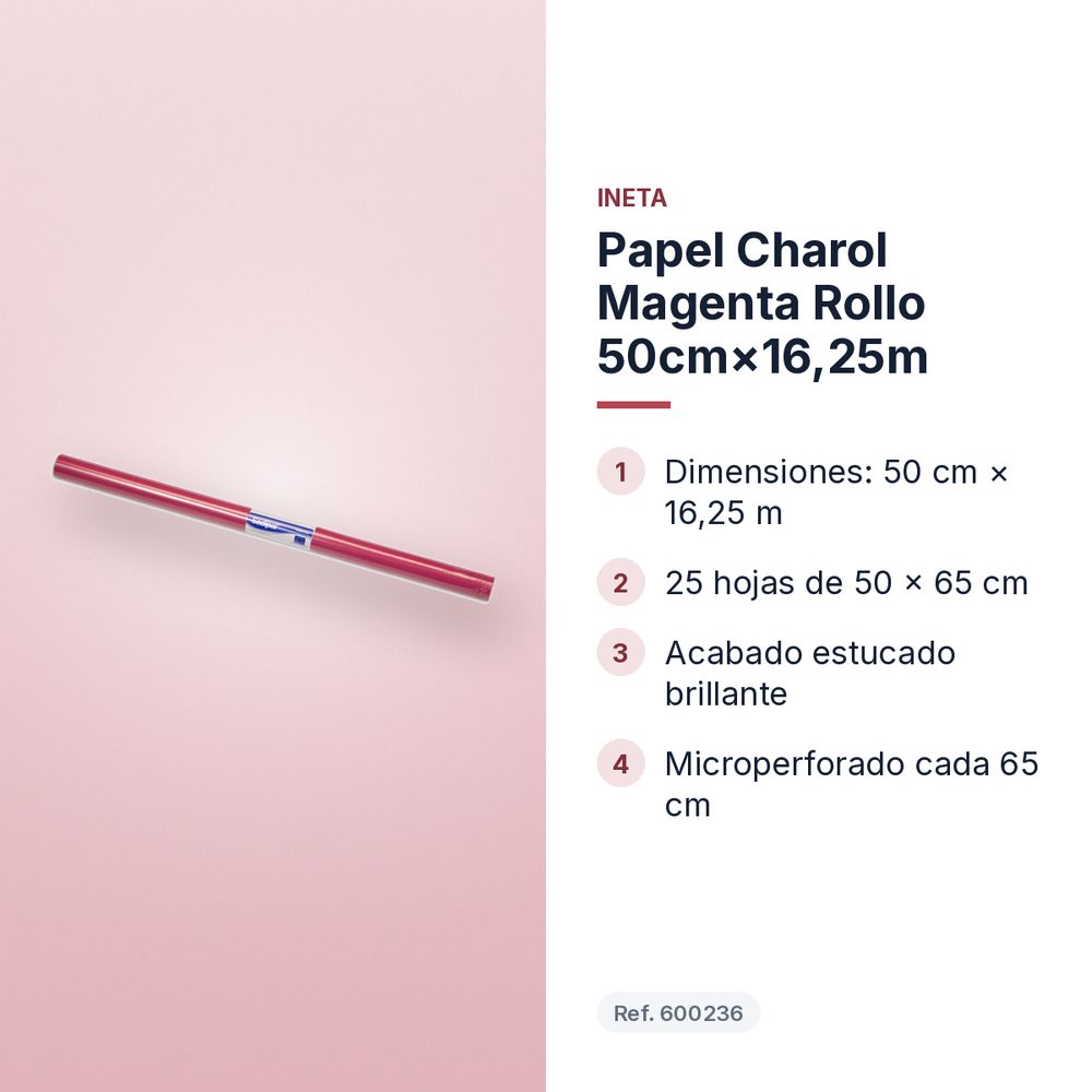 PAPEL CHAROL MAGENTA ROLLO 50CM×16,25M - características principales