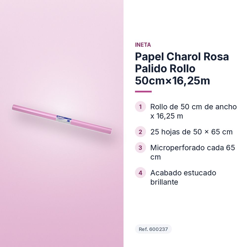 PAPEL CHAROL ROSA PALIDO ROLLO 50CM×16,25M - características principales