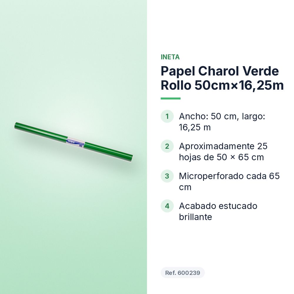PAPEL CHAROL VERDE ROLLO 50CM×16,25M - características principales