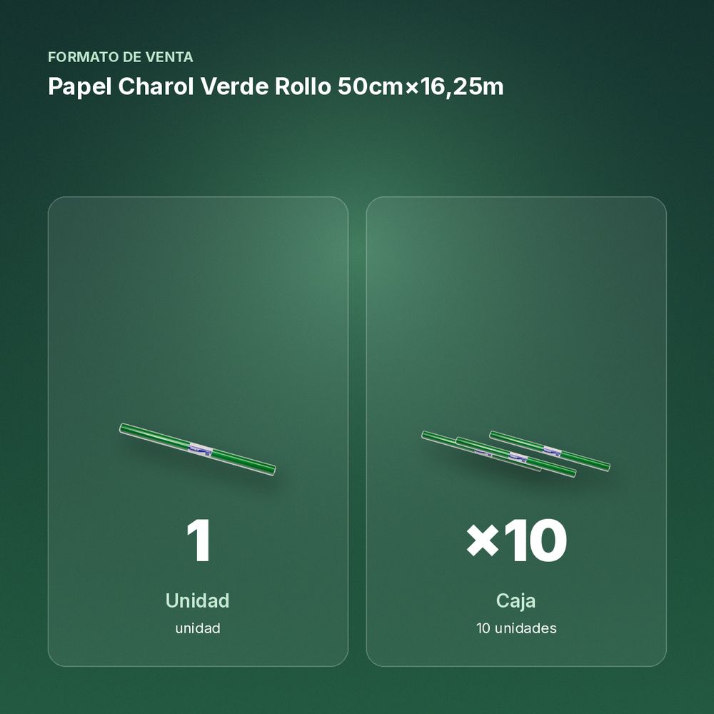 PAPEL CHAROL VERDE ROLLO 50CM×16,25M - formato de venta: caja de 10