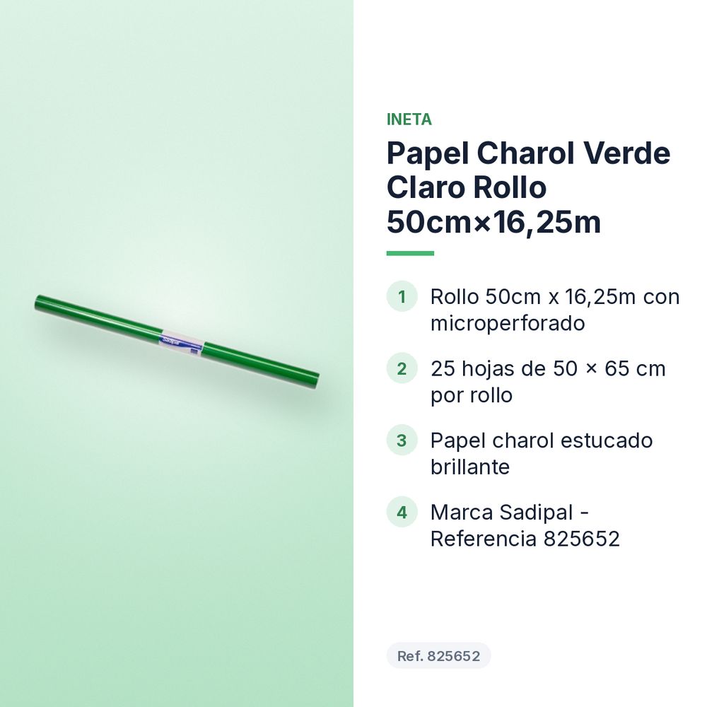 PAPEL CHAROL VERDE CLARO ROLLO 50CM×16,25M - características principales