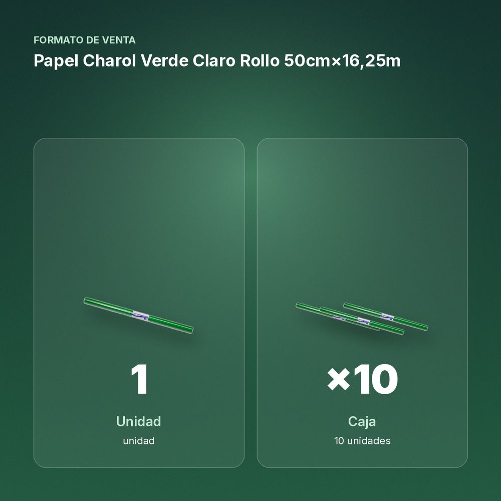 PAPEL CHAROL VERDE CLARO ROLLO 50CM×16,25M - formato de venta: caja de 10