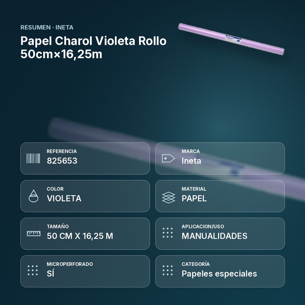 PAPEL CHAROL VIOLETA ROLLO 50CM×16,25M - resumen de atributos