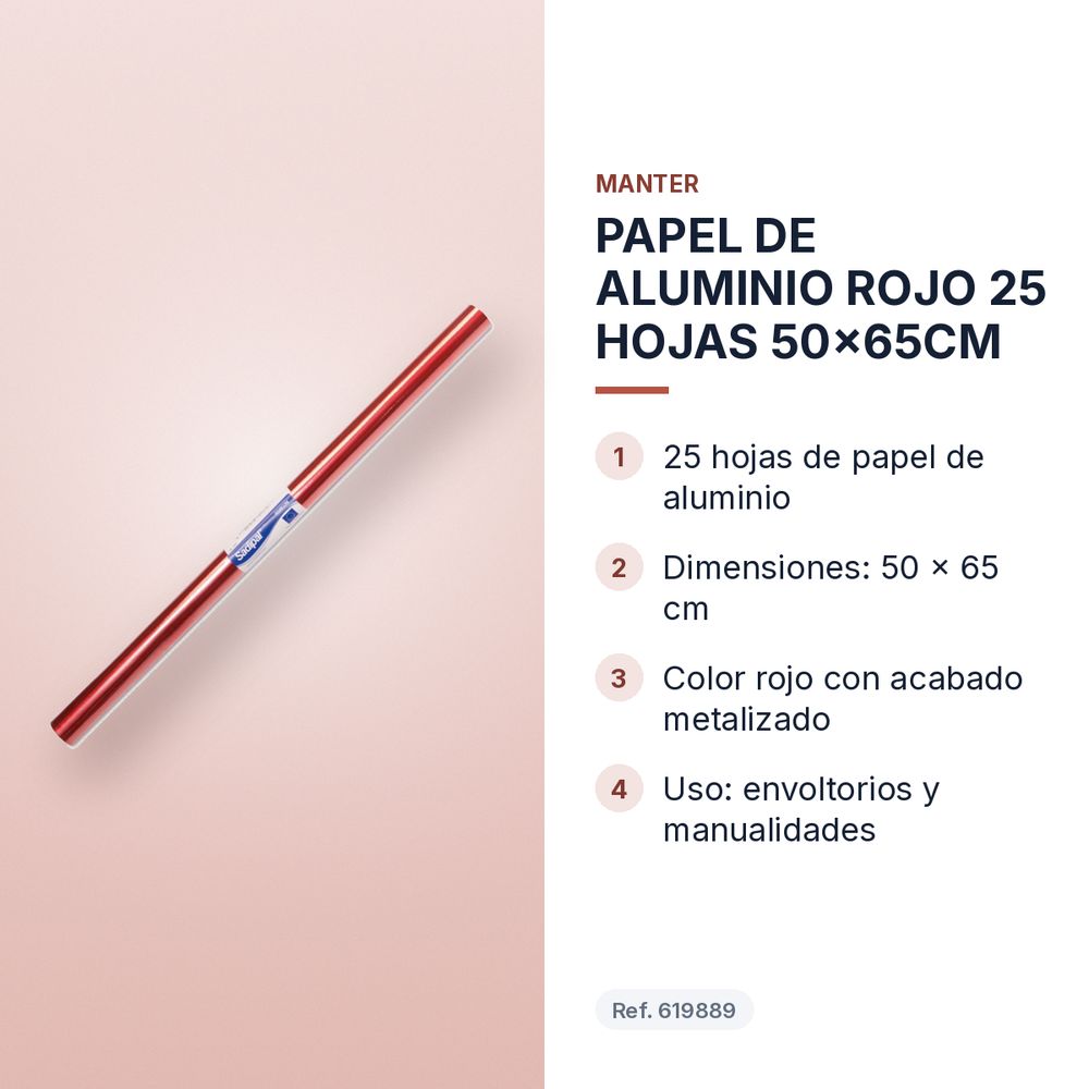 PAPEL DE ALUMINIO ROJO 25 HOJAS 50x65CM - características principales