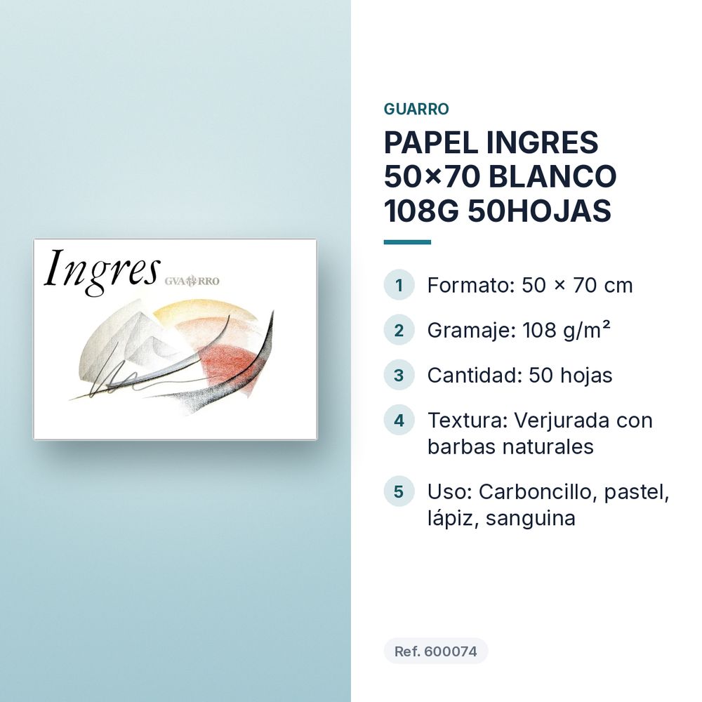 PAPEL INGRES 50x70 BLANCO 108G 50HOJAS - características principales