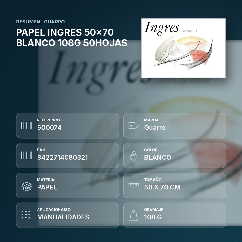 PAPEL INGRES 50x70 BLANCO 108G 50HOJAS - resumen de atributos