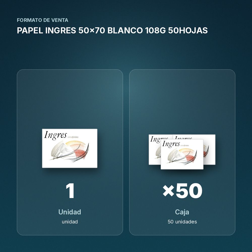 PAPEL INGRES 50x70 BLANCO 108G 50HOJAS - formato de venta: caja de 50