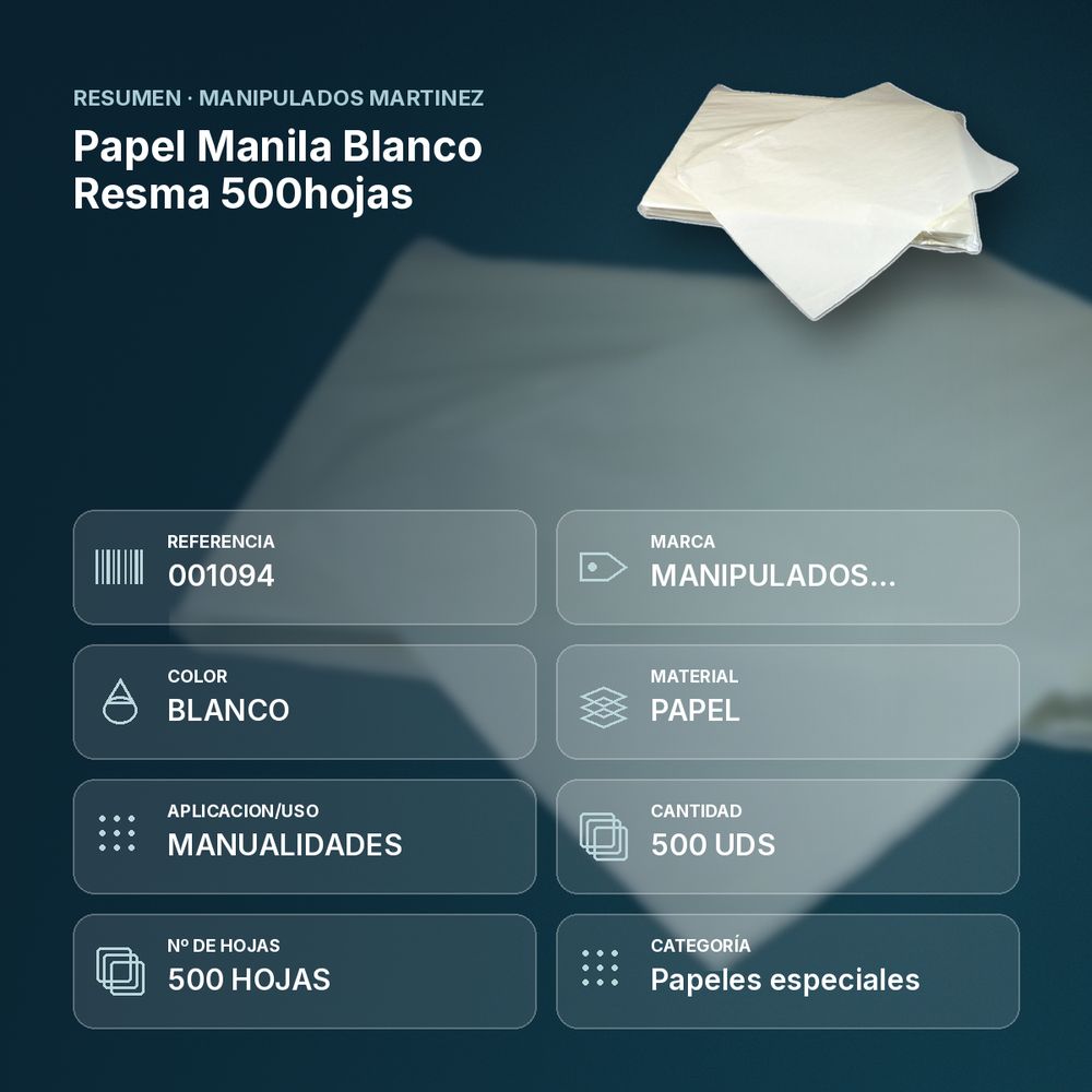 PAPEL MANILA BLANCO RESMA 500HOJAS  - resumen de atributos