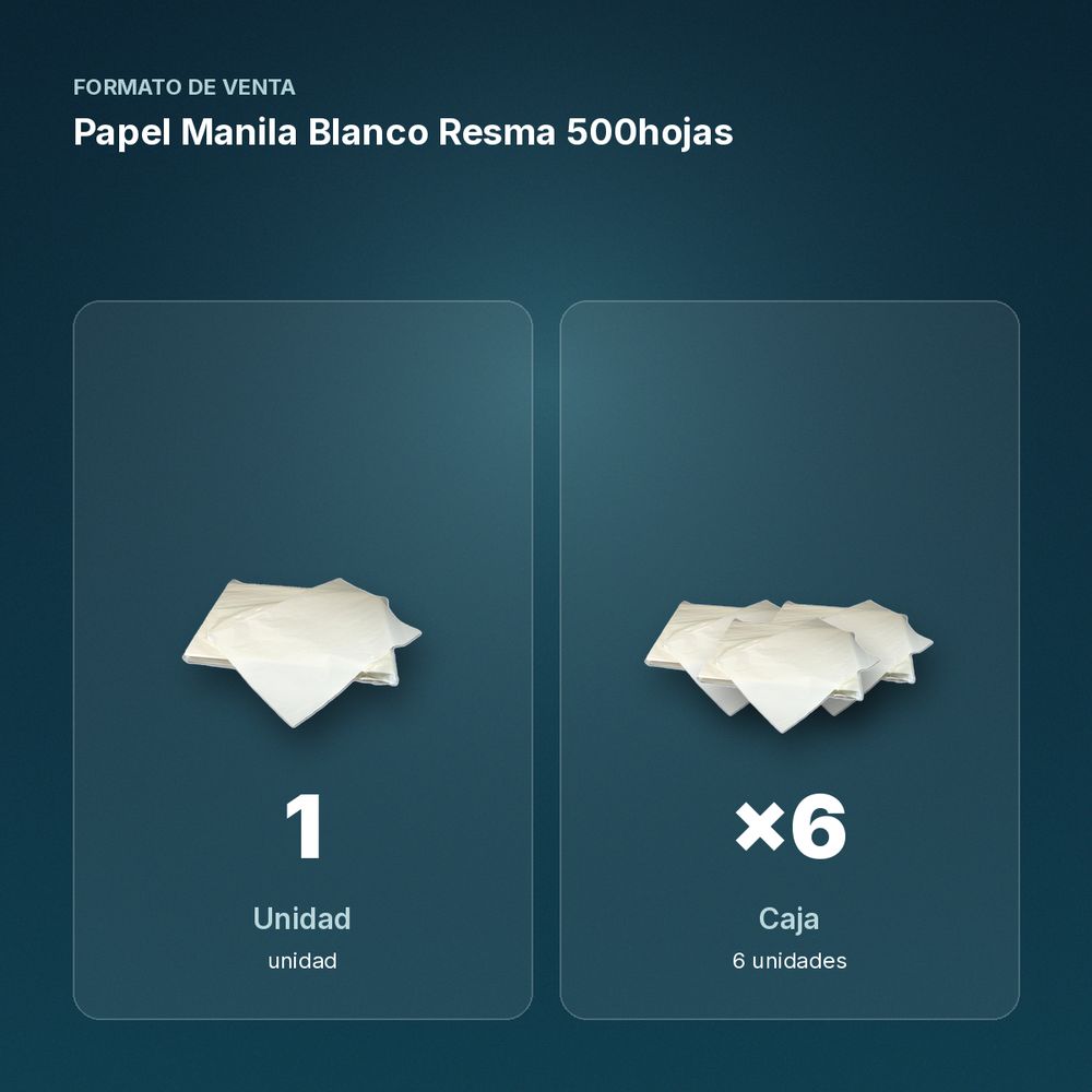 PAPEL MANILA BLANCO RESMA 500HOJAS  - formato de venta: caja de 6