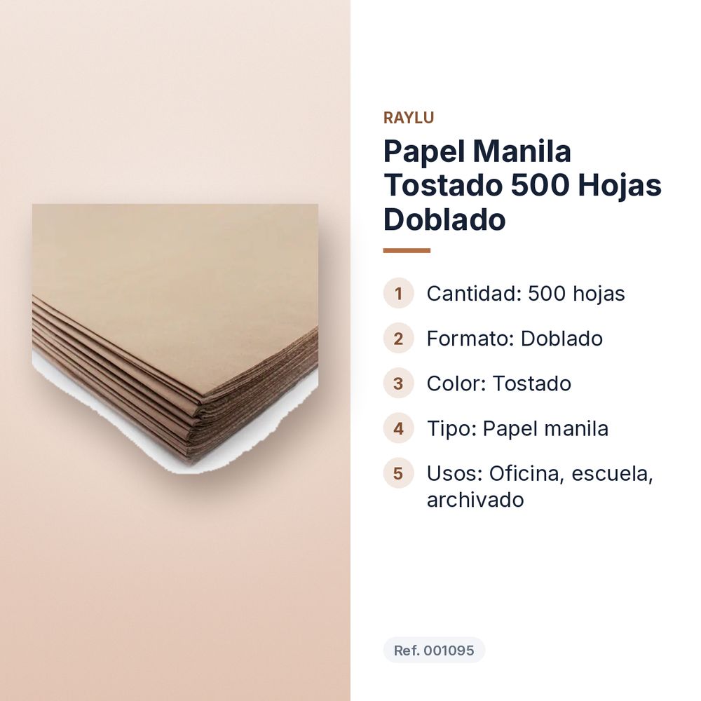 PAPEL MANILA TOSTADO 500 HOJAS DOBLADO - características principales