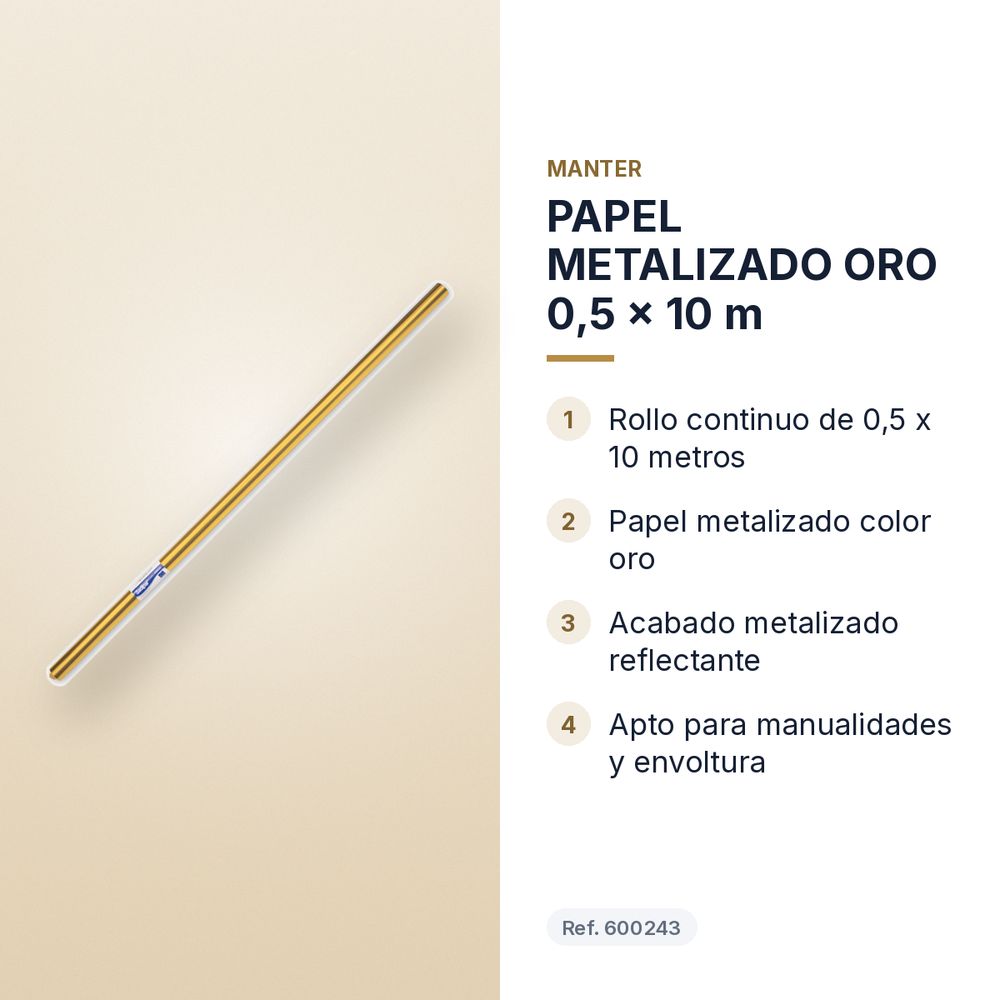 PAPEL METALIZADO ORO 0,5 x 10 m - características principales