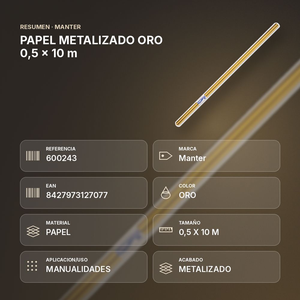 PAPEL METALIZADO ORO 0,5 x 10 m - resumen de atributos