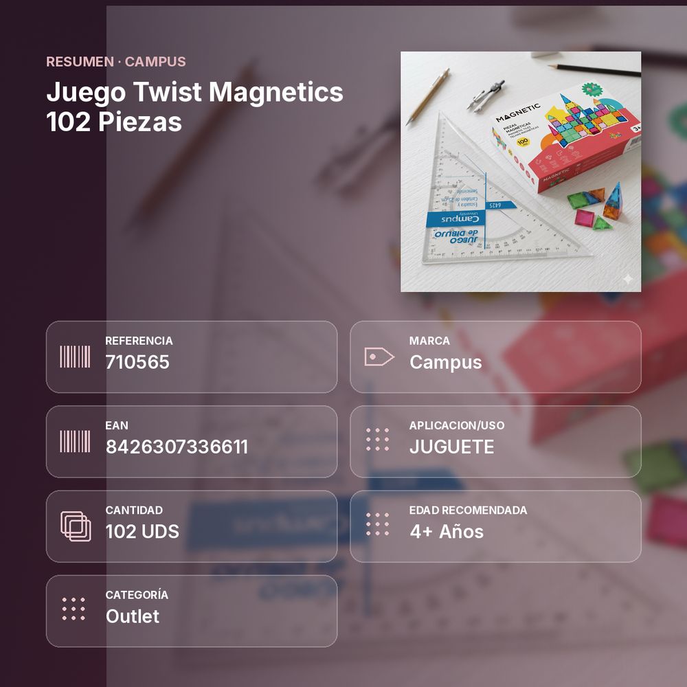 JUEGO TWIST MAGNETICS 102 PIEZAS - resumen de atributos
