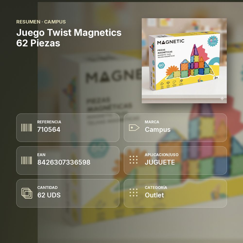 JUEGO TWIST MAGNETICS 62 PIEZAS - resumen de atributos