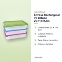 ENVASE RECTANGULAR PP C/TAPA 20X13X5CM - características principales