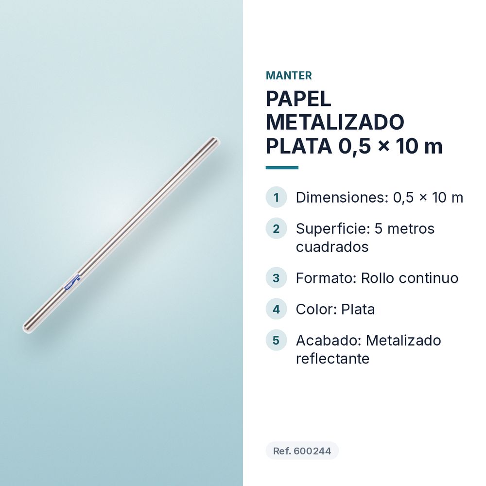 PAPEL METALIZADO PLATA 0,5 x 10 m - características principales