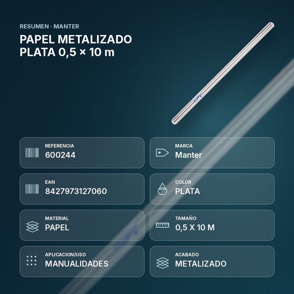 PAPEL METALIZADO PLATA 0,5 x 10 m - resumen de atributos