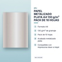 PAPEL METALIZADO PLATA A4 130 g/m² PACK DE 10 HOJAS - características principales