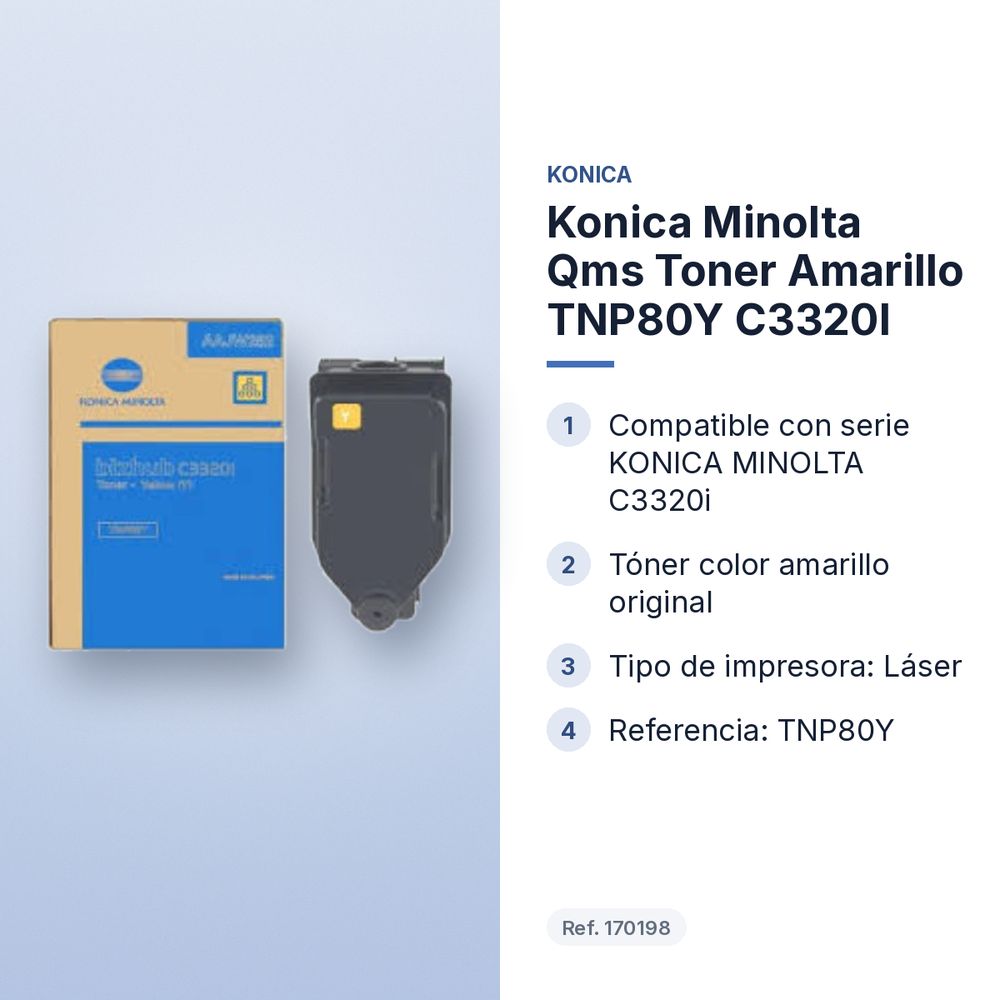 KONICA MINOLTA QMS TONER AMARILLO TNP80Y C3320I - características principales