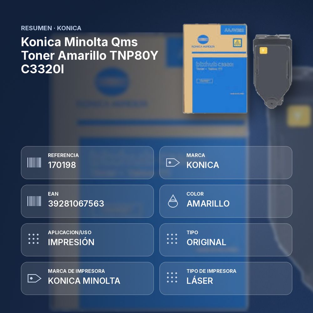 KONICA MINOLTA QMS TONER AMARILLO TNP80Y C3320I - resumen de atributos