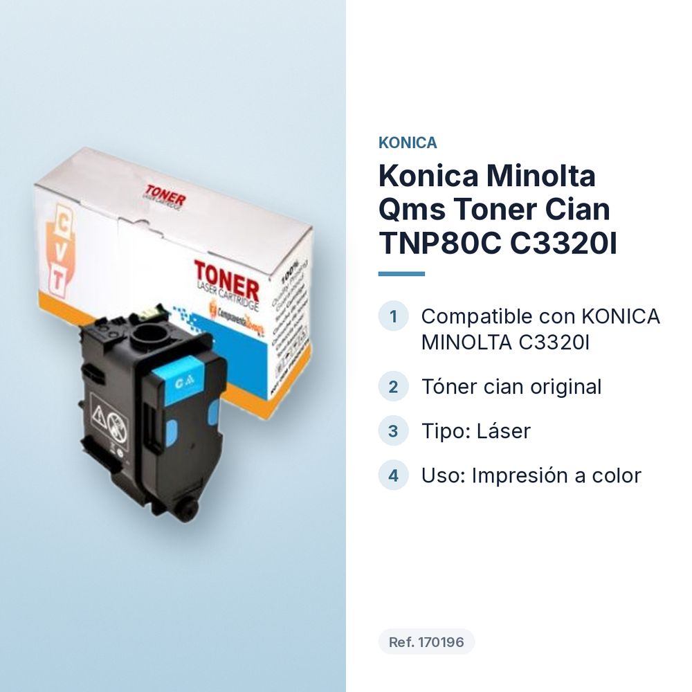 KONICA MINOLTA QMS TONER CIAN TNP80C C3320I - características principales