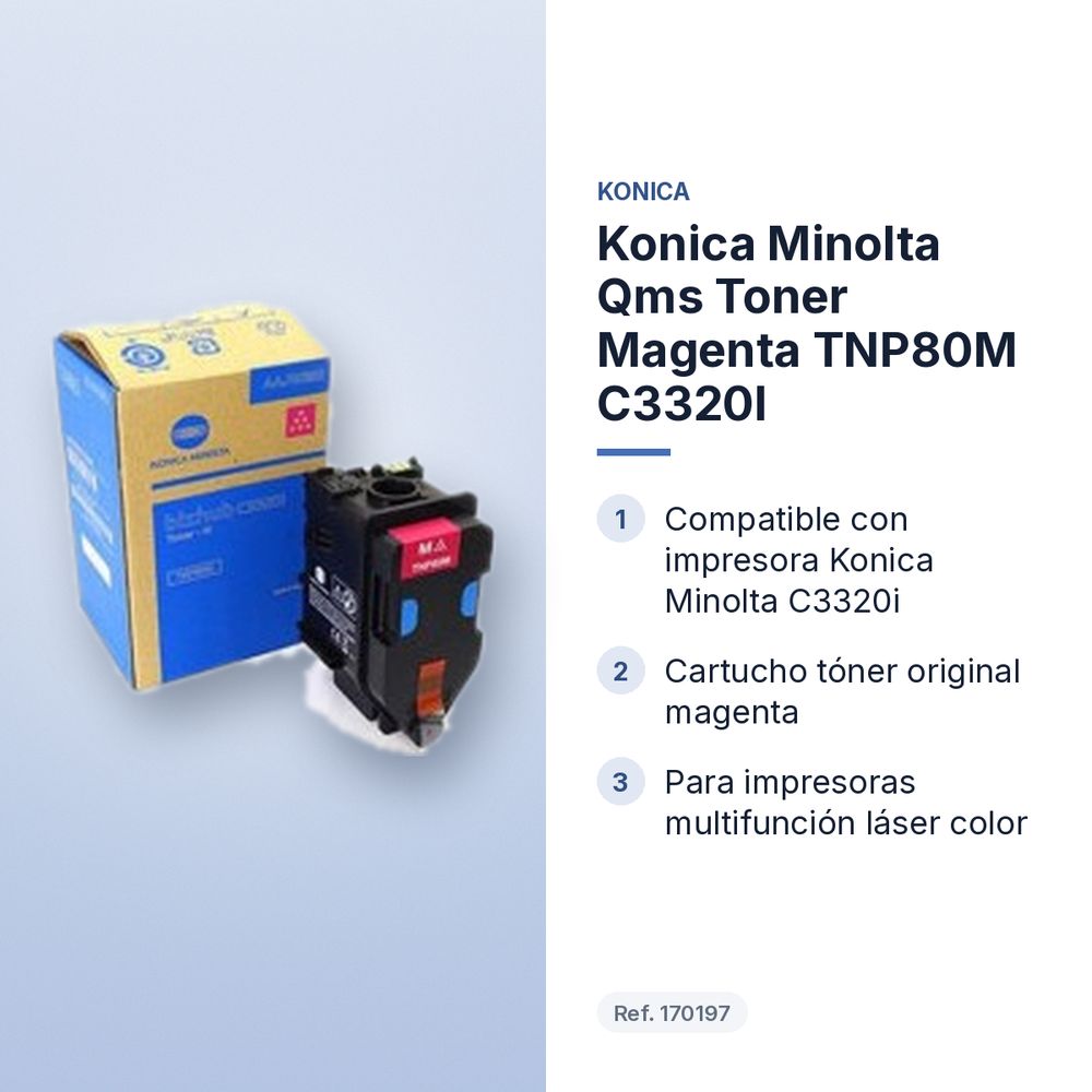KONICA MINOLTA QMS TONER MAGENTA TNP80M C3320I - características principales