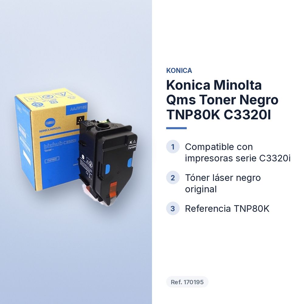 KONICA MINOLTA QMS TONER NEGRO TNP80K C3320I - características principales