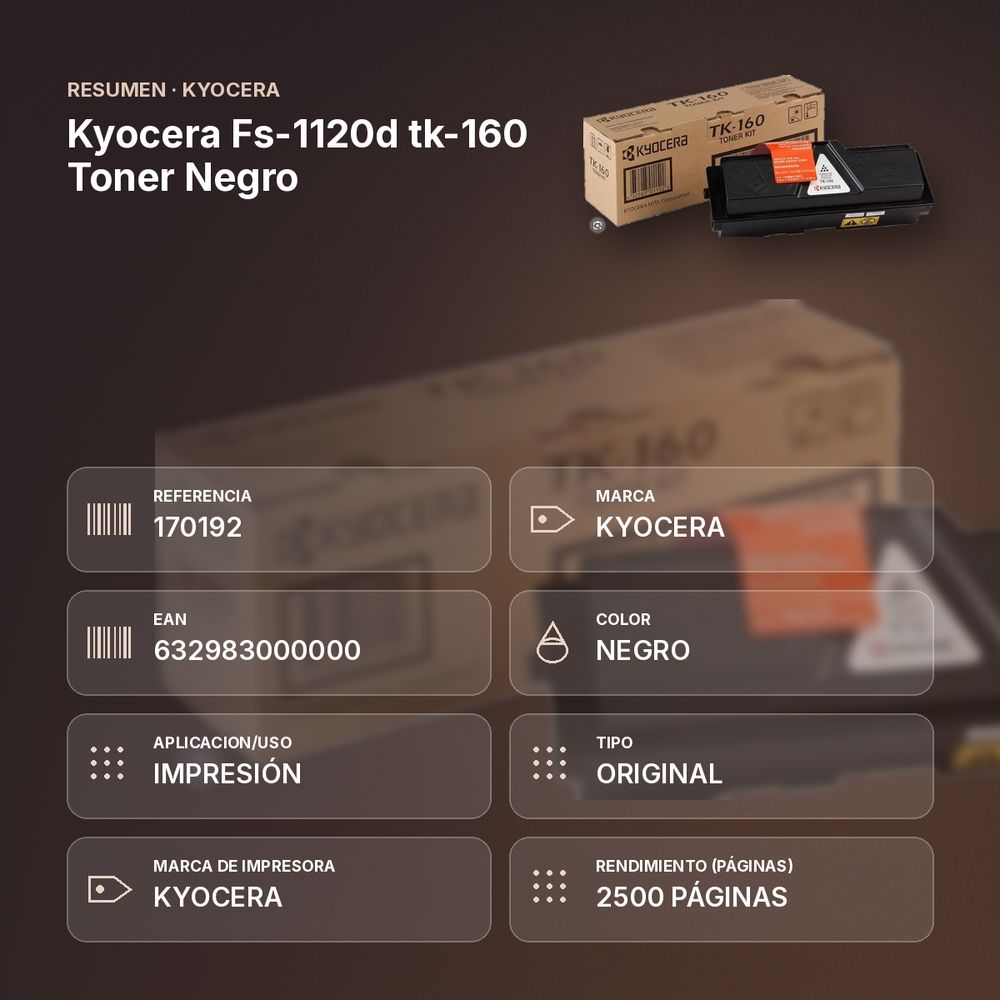 KYOCERA FS-1120D TK-160 TONER NEGRO - resumen de atributos