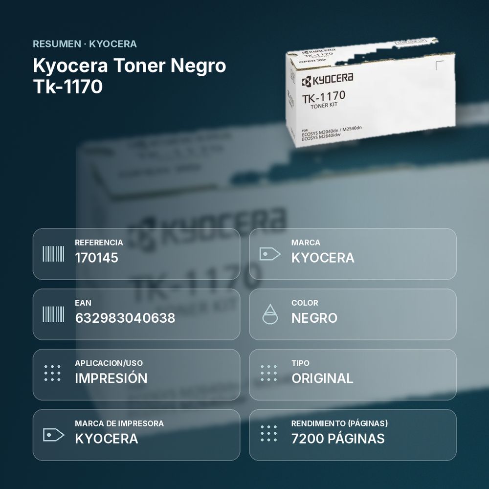 KYOCERA TONER NEGRO TK-1170 - resumen de atributos