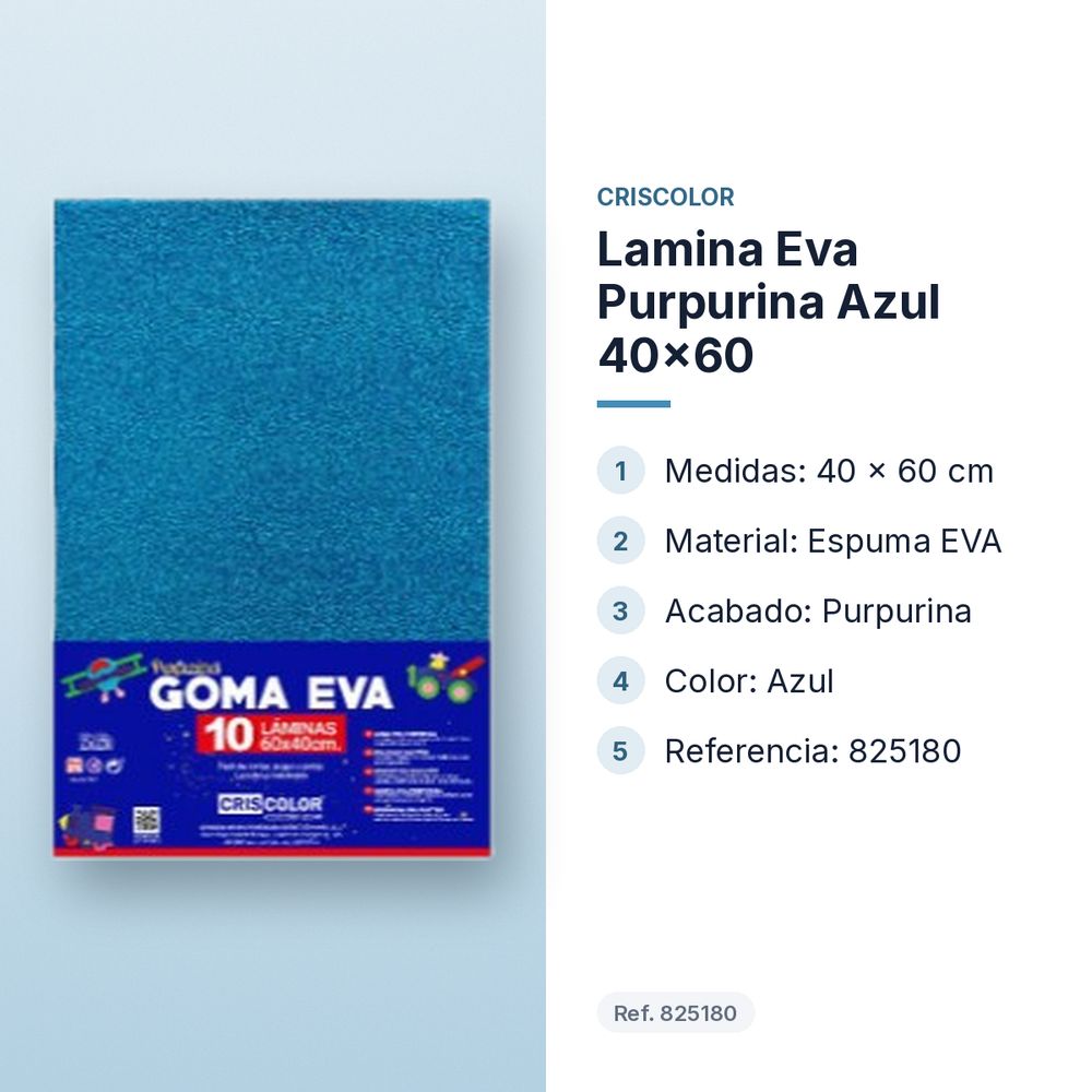 LAMINA EVA PURPURINA AZUL 40X60 - características principales