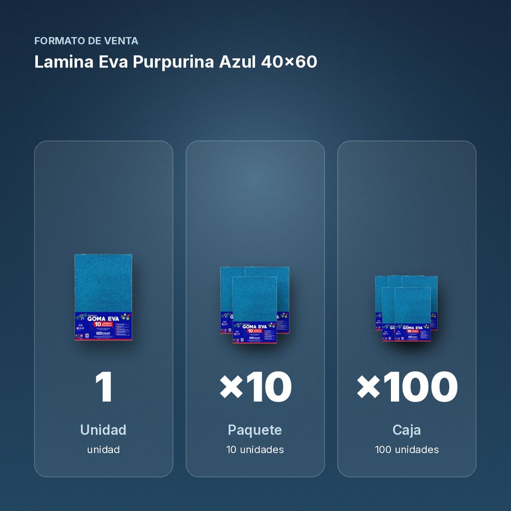 LAMINA EVA PURPURINA AZUL 40X60 - formato de venta: paquete de 10, caja de 100