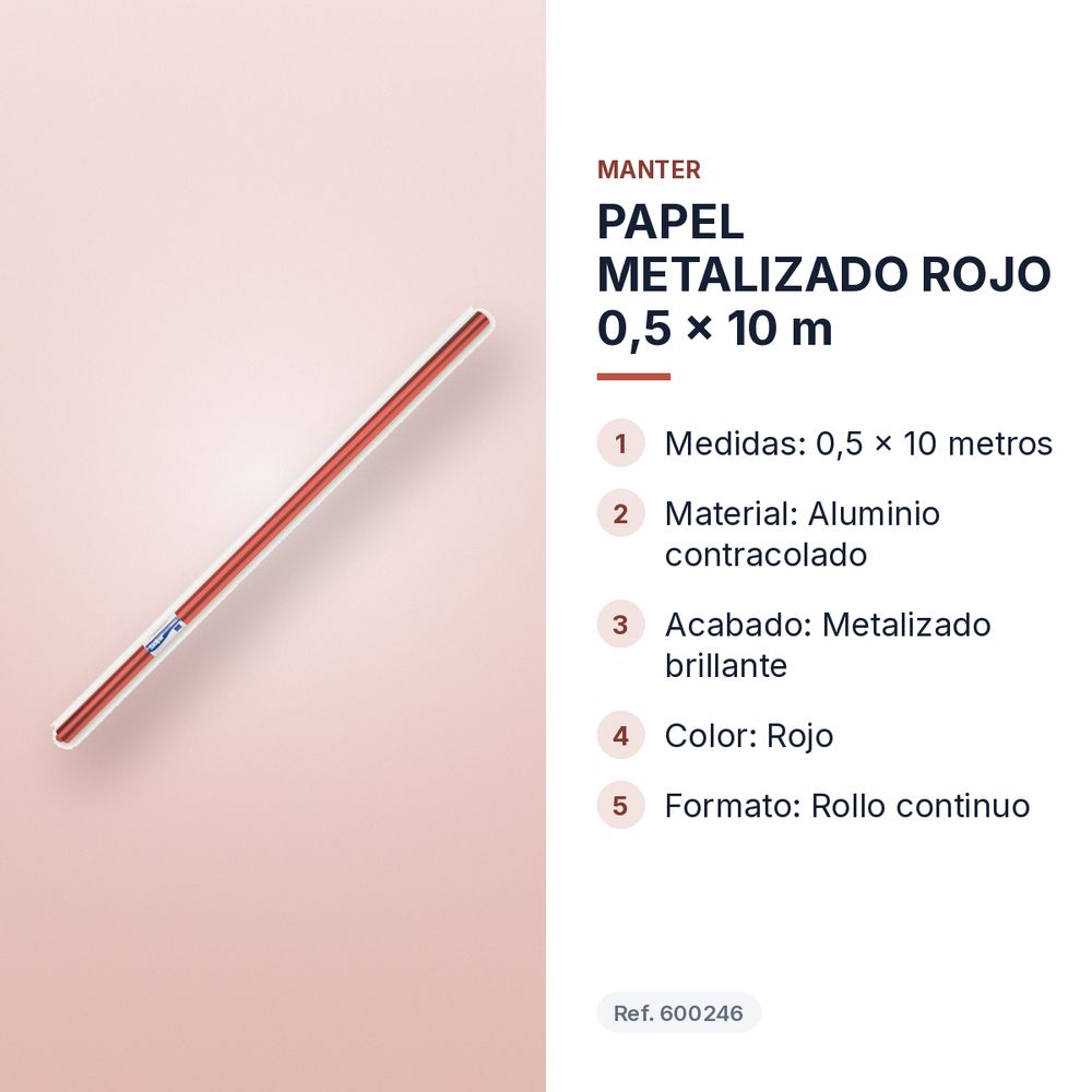 PAPEL METALIZADO ROJO 0,5 x 10 m - características principales