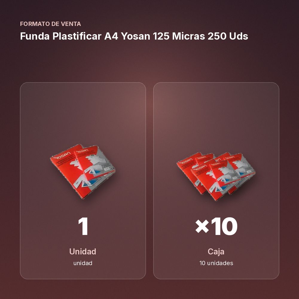 FUNDA PLASTIFICAR A4 YOSAN 125 MICRAS 250 UDS - formato de venta: caja de 10