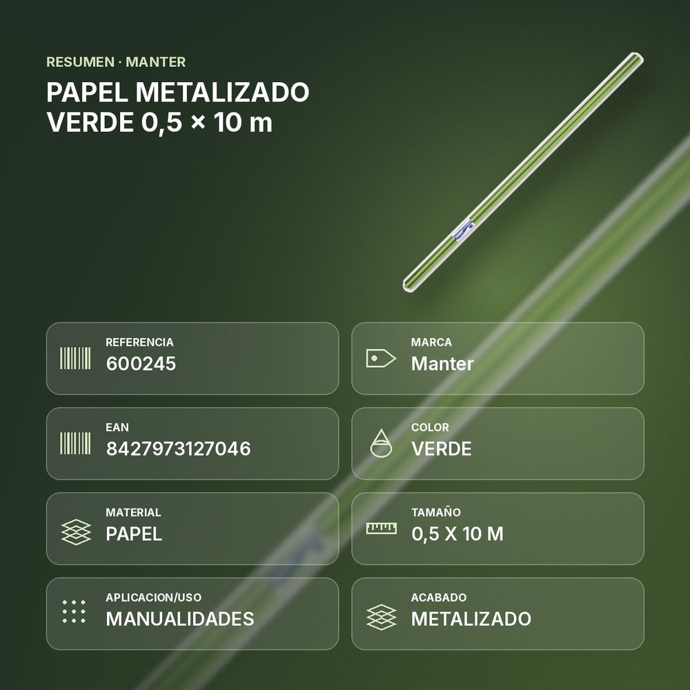 PAPEL METALIZADO VERDE 0,5 x 10 m - resumen de atributos